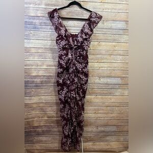 WAYF Maroon Lace Maxi Dress Front Slit Size Medium